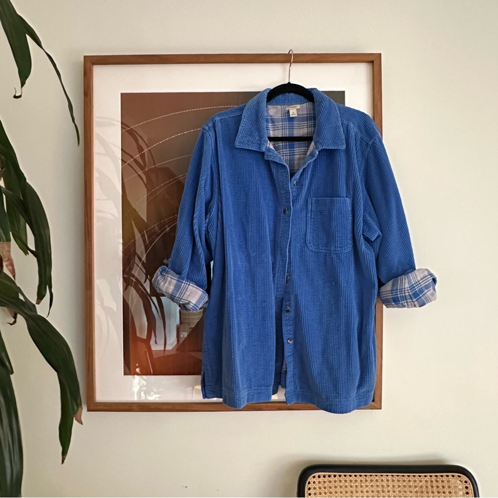 VINTAGE LL BEAN | Blue Corduroy Jacket with Plaid Lining